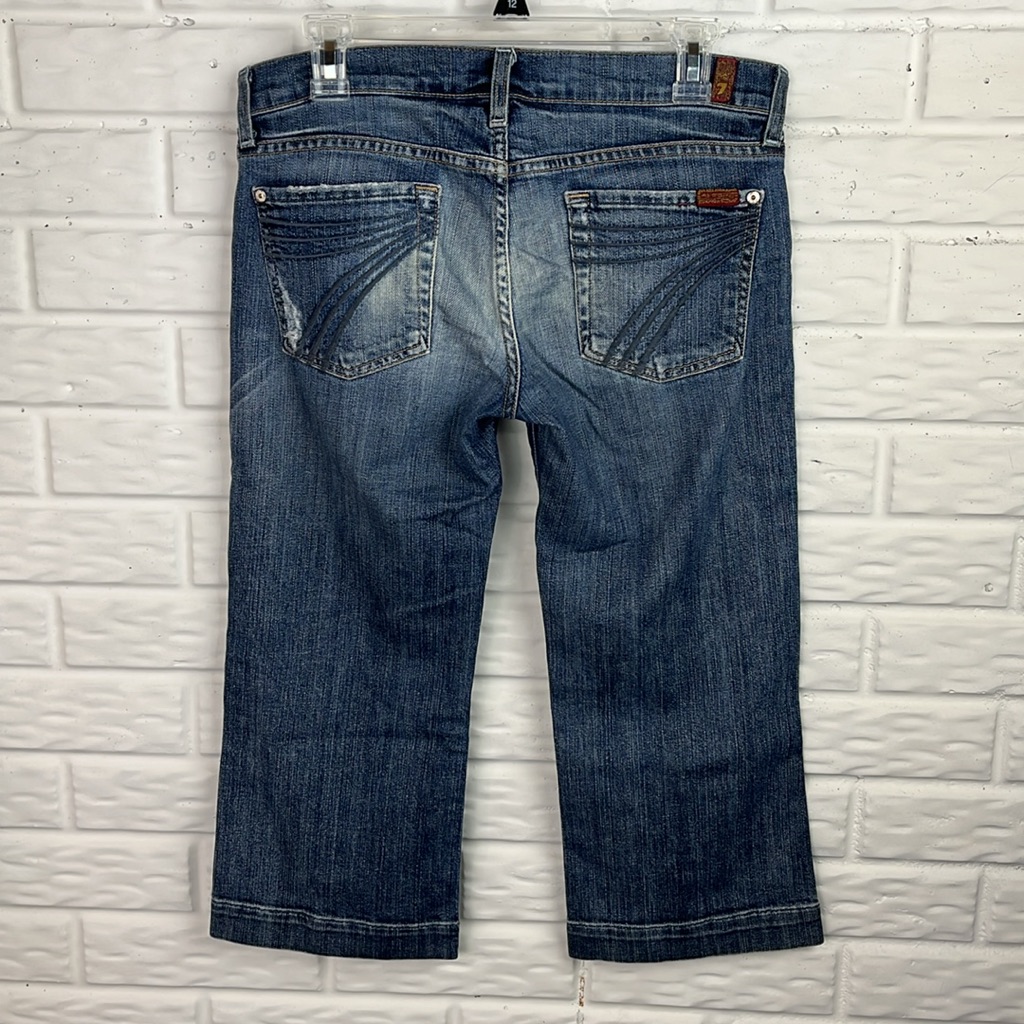 7 For All Mankind Crop Dojo Denim Jeans Mid Rise Straight Leg Sz 29 Made In Usa